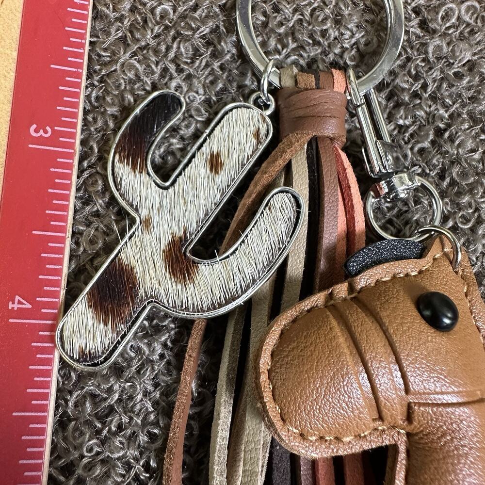 Bag Charm Key NEW Cow Hair Hide Cactus, Brown Pony Horse Arbor Verde - Picture 6 of 10